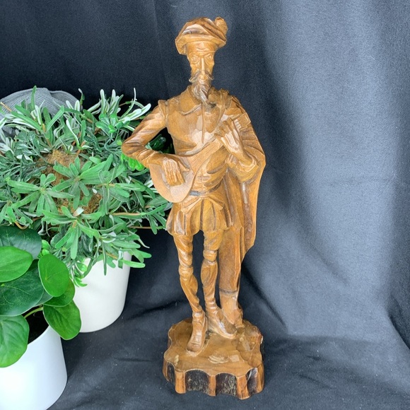 Large vintage hand carved wooden figure with instrument - Picture 1 of 16